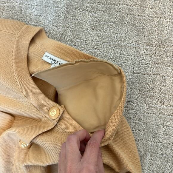 St. John Couture knit long sleeve cardigan dress midi coat khan tan beige - Picture 9 of 11